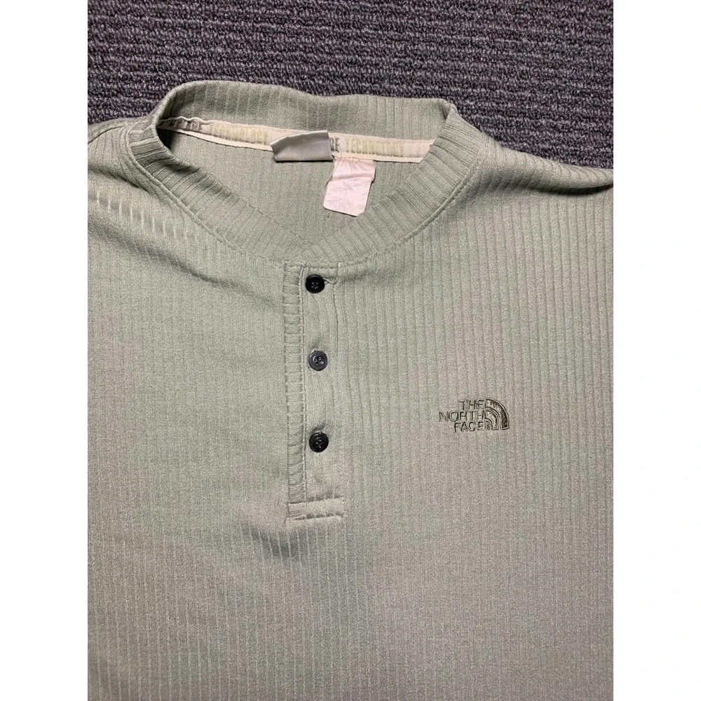 The North Face Henley Shirt Mens XL Green Waffle Knit Long Sleeve Pullover